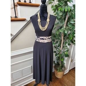 Jessica Howard Womens Black Polyester Round Neck Sleeveless Knee Length Dress S